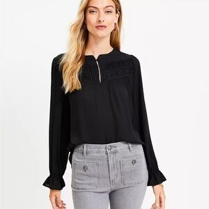 Ruched Yoke Ruffle Cuff Blouse